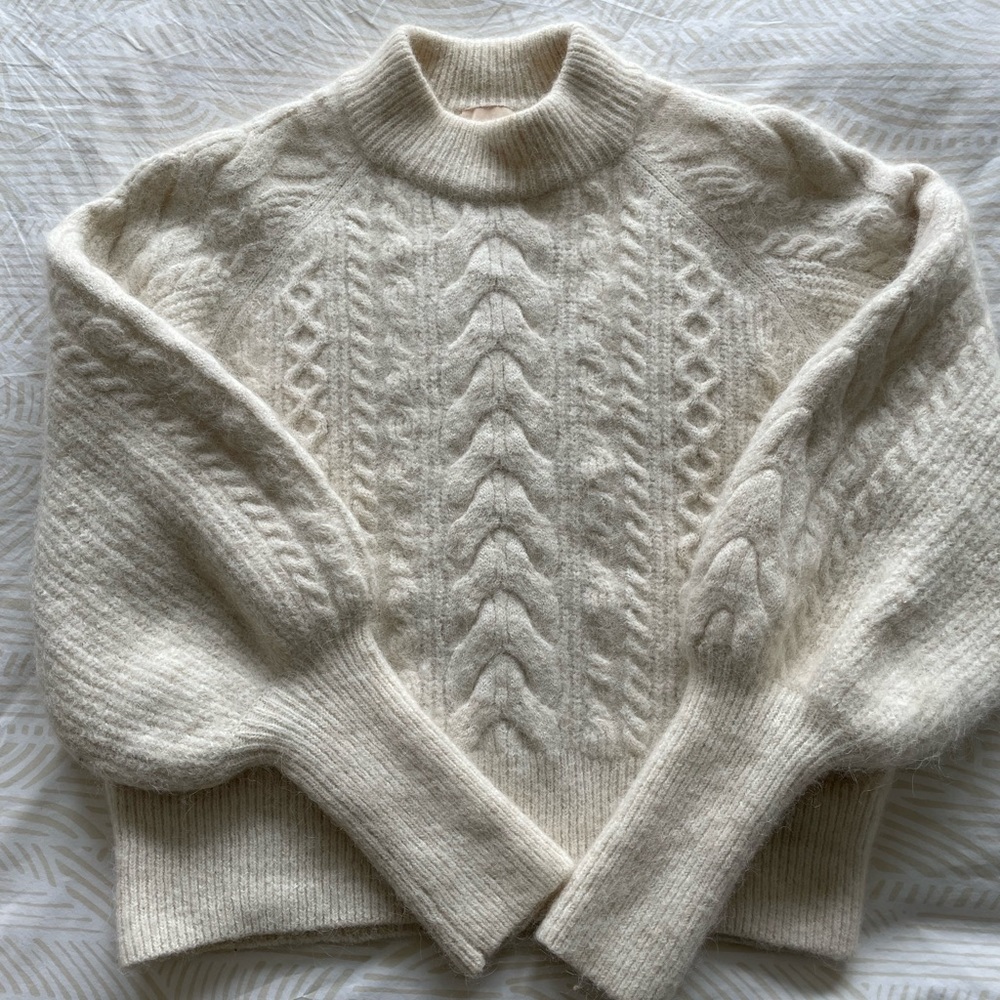 H&M alpaca blend puff sleeve cable knit sweater
